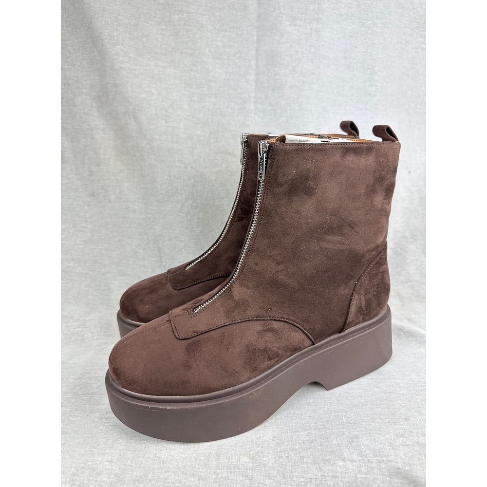 Wild Fable Brown Faux Suede Front Zip Platform Ankle Boots Womens 10 Memory Foam